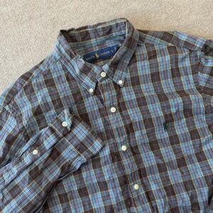 Ralph Lauren Button Down Shirt Mens Size L Check Plaid Long Sleeve 100% Cotton